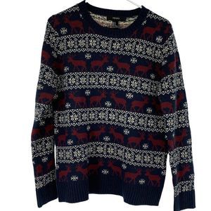 Mens Forever 21 Crew Jumper Pullover Sweater Snowflake Moose M 3616 Fairisle